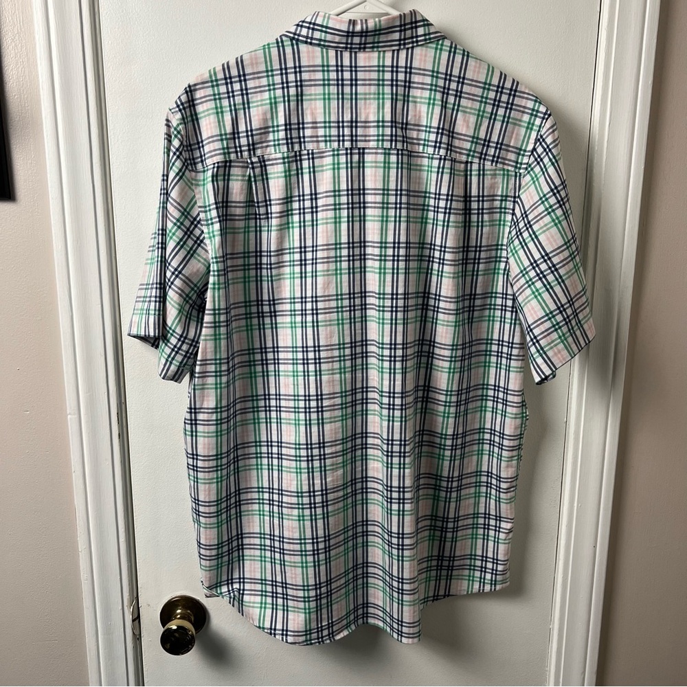 George- Men’s Short Sleeve Button Down- White Pink Green Plaid- Large - Picture 9 of 9